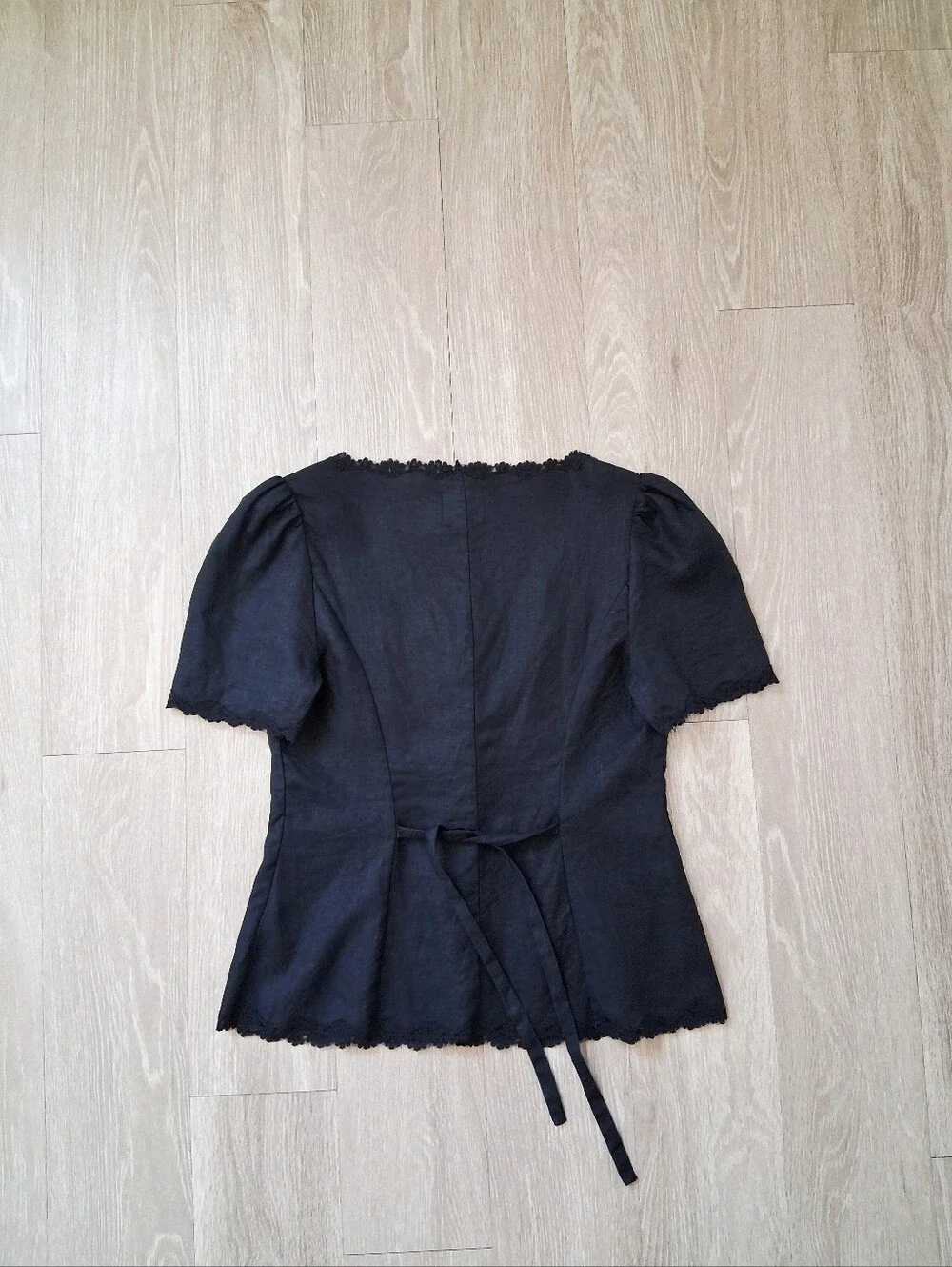 Reformation Anabella Black Linen Blouse Milkmaid Lace Parisian